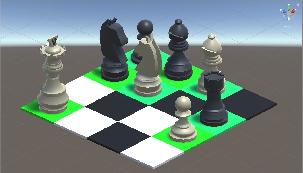screenshot of the project. It shows chess pieces on a checker.